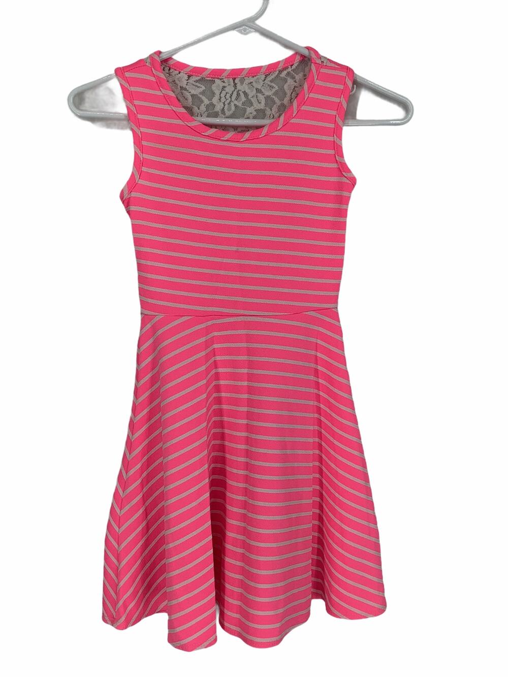 Btween Girl's Neon Pink Striped Lace Dress 7